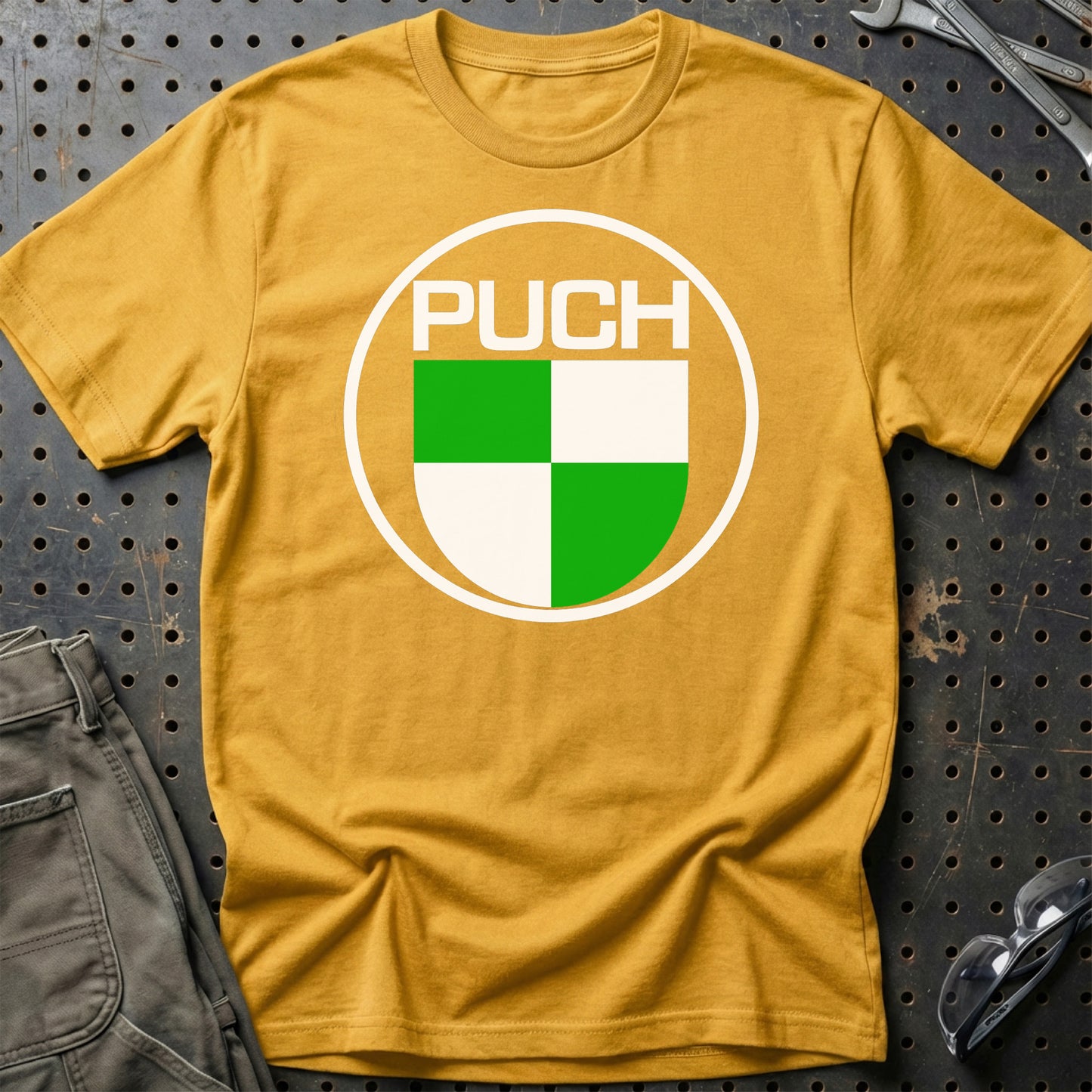 Puch Unisex T-Shirt , Bomuld-Beklædning-Puch-Guld-S-Garage Culture Shop- garage - man cave - merchandise