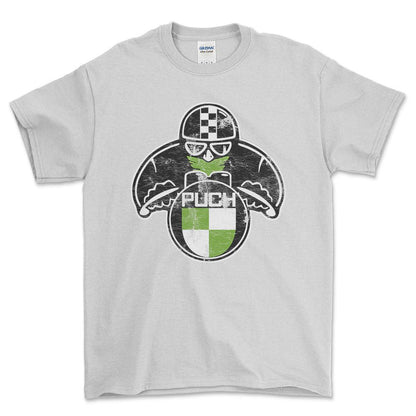 Puch Vintage Style Unisex T-Shirt , Bomuld-Beklædning-Puch-Hvid-S-Forside-Garage Culture Shop- garage - man cave - merchandise