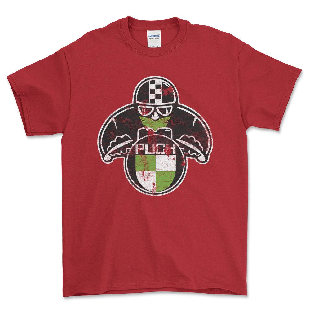 Puch Vintage Style Unisex T-Shirt , Bomuld-Beklædning-Puch-Rød-S-Forside-Garage Culture Shop- garage - man cave - merchandise