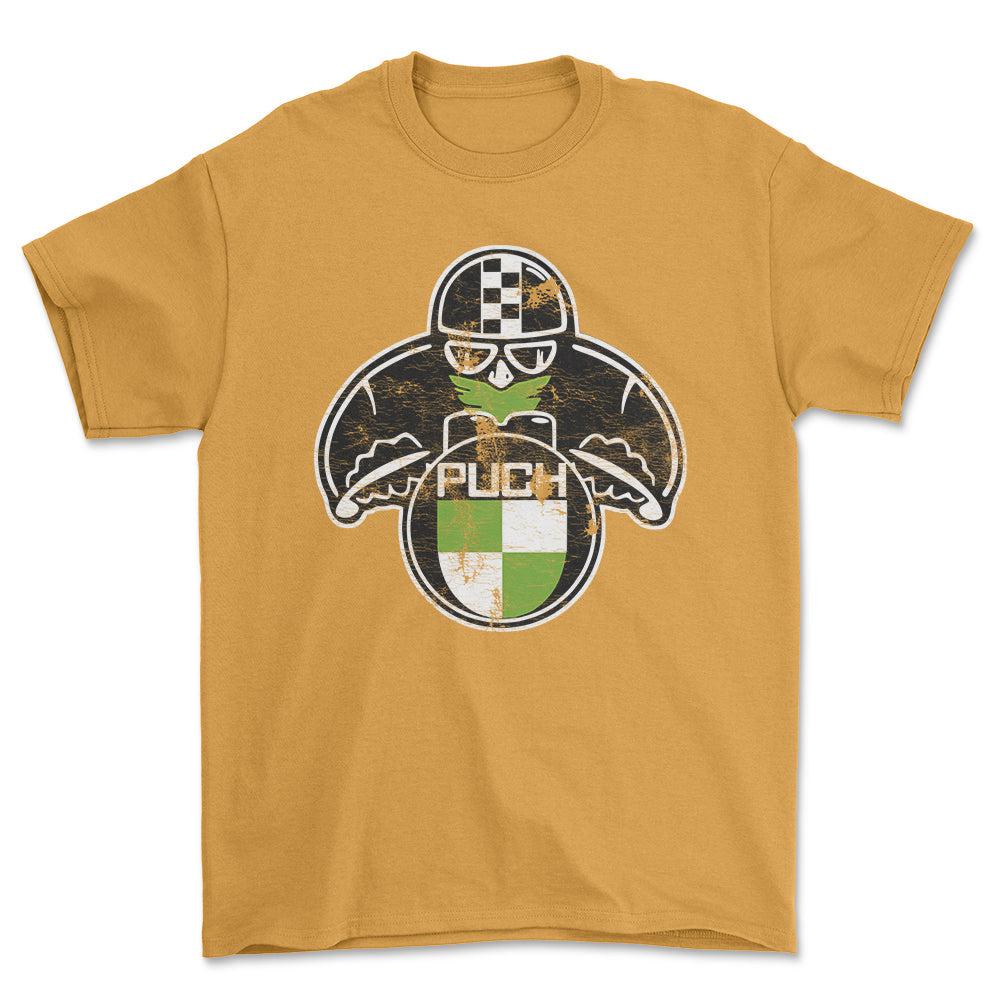 Puch Vintage Style Unisex T-Shirt , Bomuld-Beklædning-Puch-Guld-S-Forside-Garage Culture Shop- garage - man cave - merchandise
