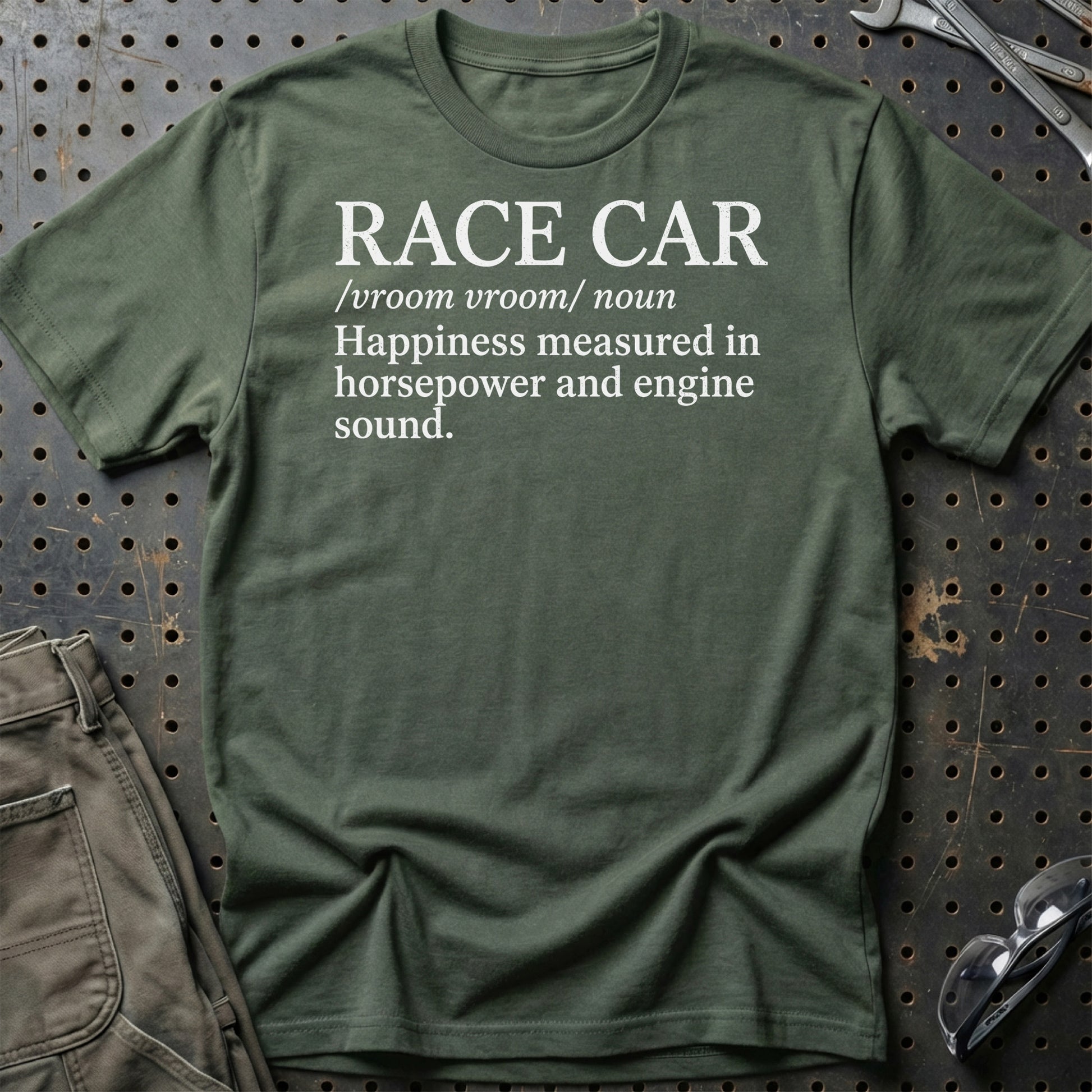 Race Car Definition – Dansk Bilentusiast - Unisex T-Shirt , Bomuld-Beklædning-Garage Culture-Grøn Militær-S-Garage Culture Shop- garage - man cave - merchandise
