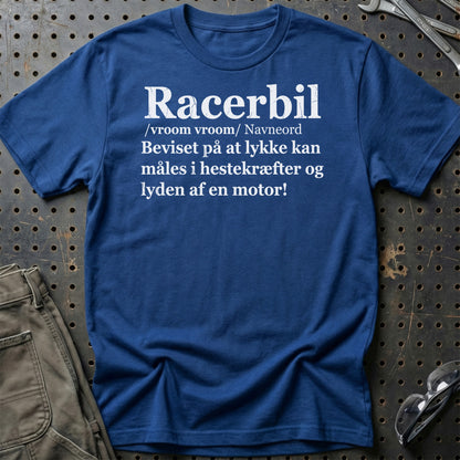 Racerbil – Dansk Definition for Ægte Bilentusiaster - Unisex T-Shirt , Bomuld-Beklædning-Garage Culture-Blå Royal-S-Garage Culture Shop- garage - man cave - merchandise