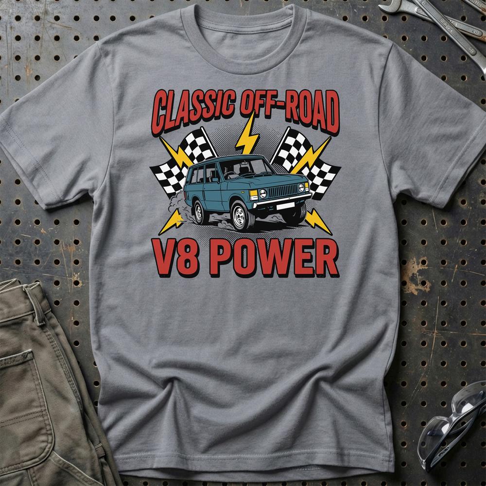 Range Rover Classic V8 Power Off-Road T-Shirt-Beklædning-Range Rover-Grå Sport-S-Garage Culture Shop- garage - man cave - merchandise