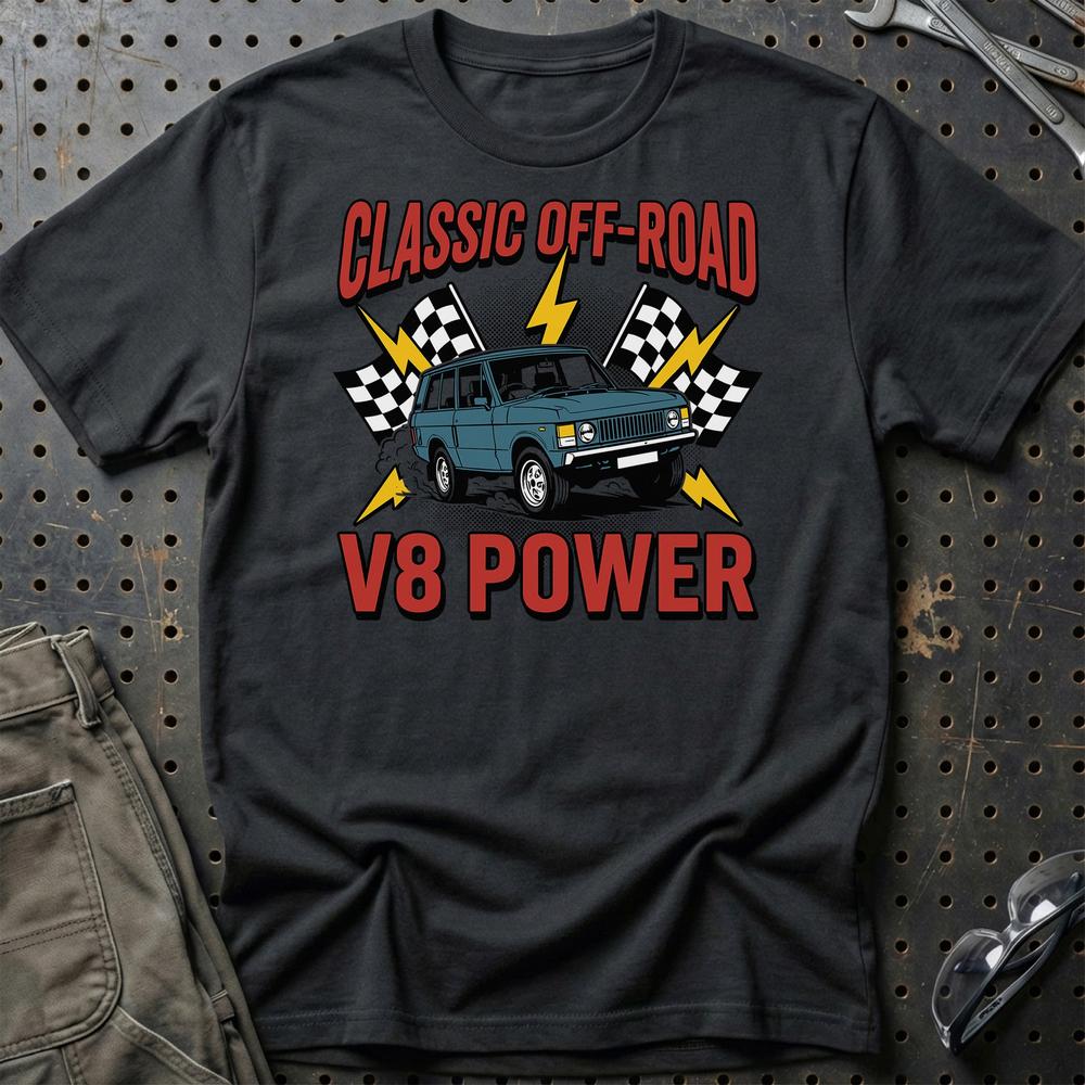 Range Rover Classic V8 Power Off-Road T-Shirt-Beklædning-Range Rover-Sort-S-Garage Culture Shop- garage - man cave - merchandise