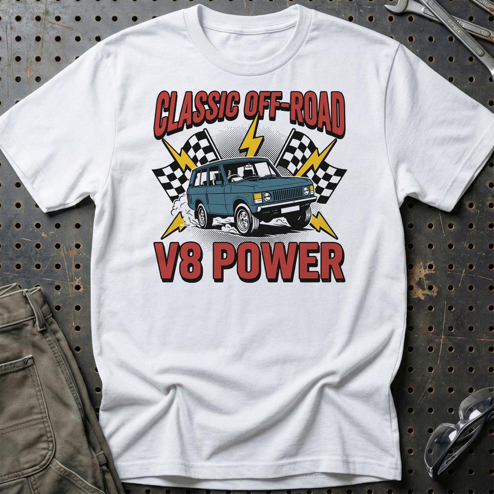 Range Rover Classic V8 Power Off-Road - Unisex T-Shirt , Bomuld-Beklædning-Range Rover-Hvid-S-Garage Culture Shop- garage - man cave - merchandise