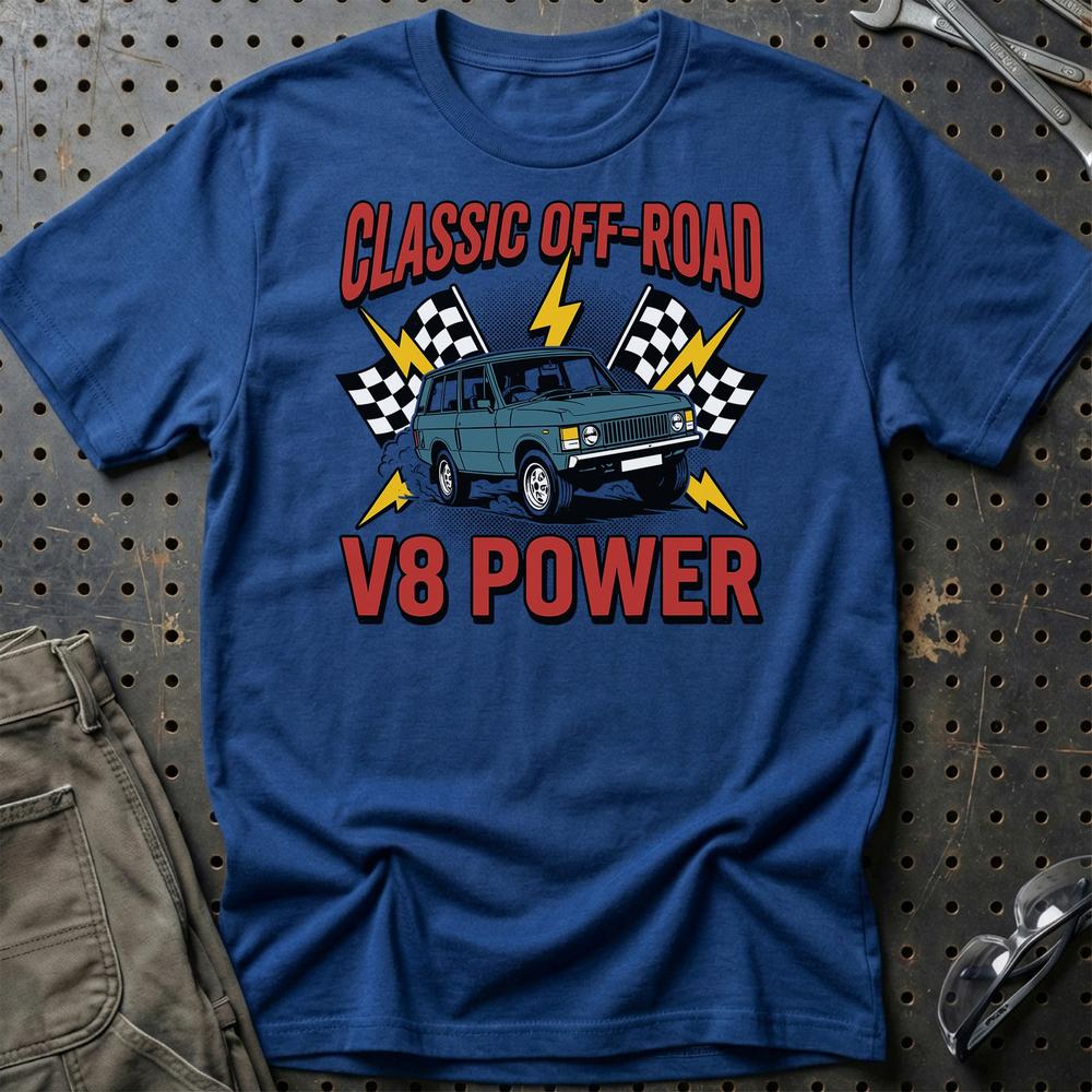 Range Rover Classic V8 Power Off-Road - Unisex T-Shirt , Bomuld-Beklædning-Range Rover-Blå Royal-S-Garage Culture Shop- garage - man cave - merchandise
