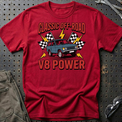 Range Rover Classic V8 Power Off-Road - Unisex T-Shirt , Bomuld-Beklædning-Range Rover-Rød-S-Garage Culture Shop- garage - man cave - merchandise