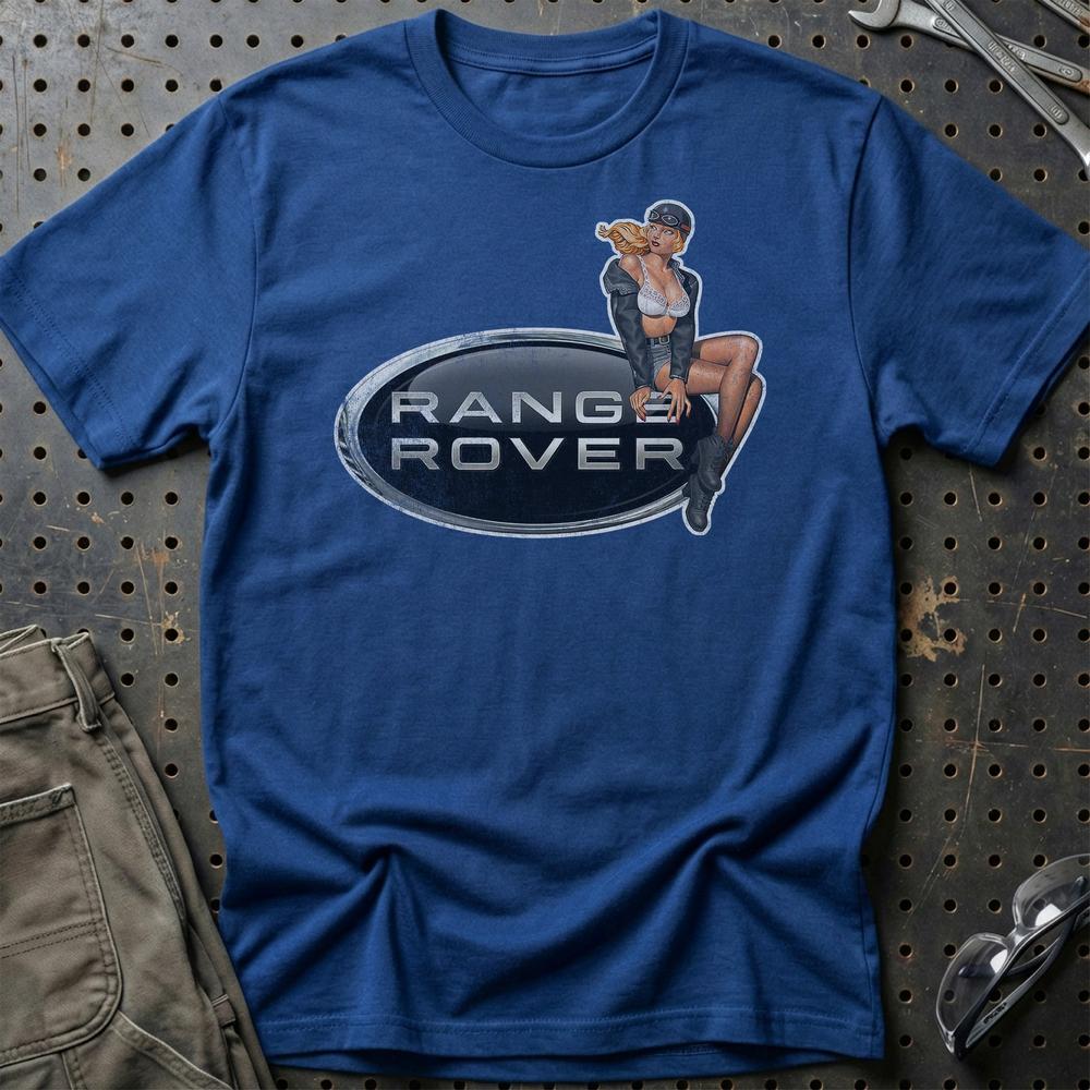 Range Rover Pinup T-Shirt-Beklædning-Range Rover-Blå Royal-S-Garage Culture Shop- garage - man cave - merchandise