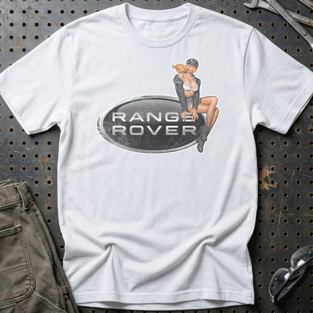 Range Rover Pinup - Unisex T-Shirt , Bomuld-Beklædning-Range Rover-Hvid-S-Garage Culture Shop- garage - man cave - merchandise