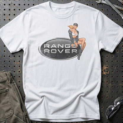 Range Rover Pinup - Unisex T-Shirt , Bomuld-Beklædning-Range Rover-Hvid-S-Garage Culture Shop- garage - man cave - merchandise