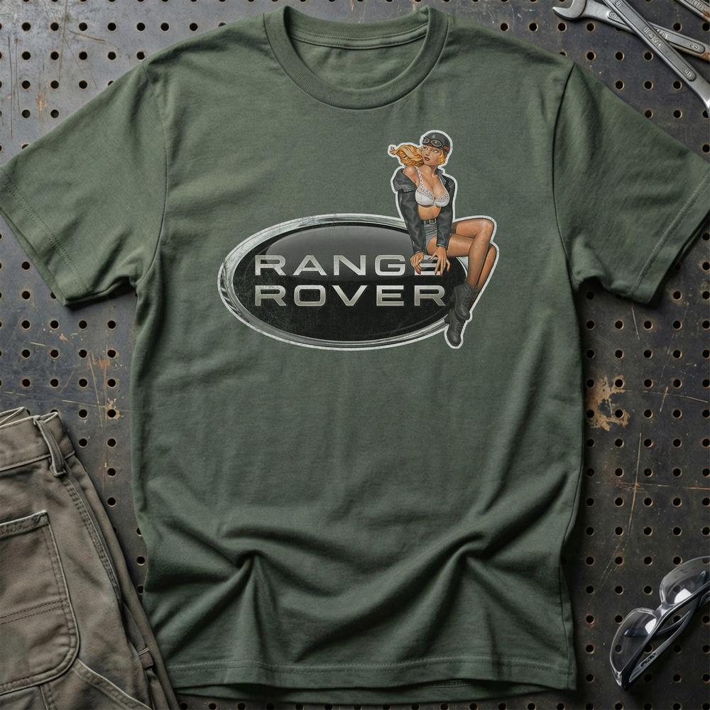 Range Rover Pinup - Unisex T-Shirt , Bomuld-Beklædning-Range Rover-Grøn Militær-S-Garage Culture Shop- garage - man cave - merchandise