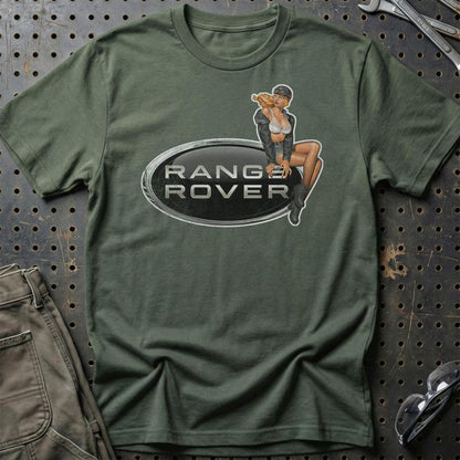 Range Rover Pinup - Unisex T-Shirt , Bomuld-Beklædning-Range Rover-Grøn Militær-S-Garage Culture Shop- garage - man cave - merchandise