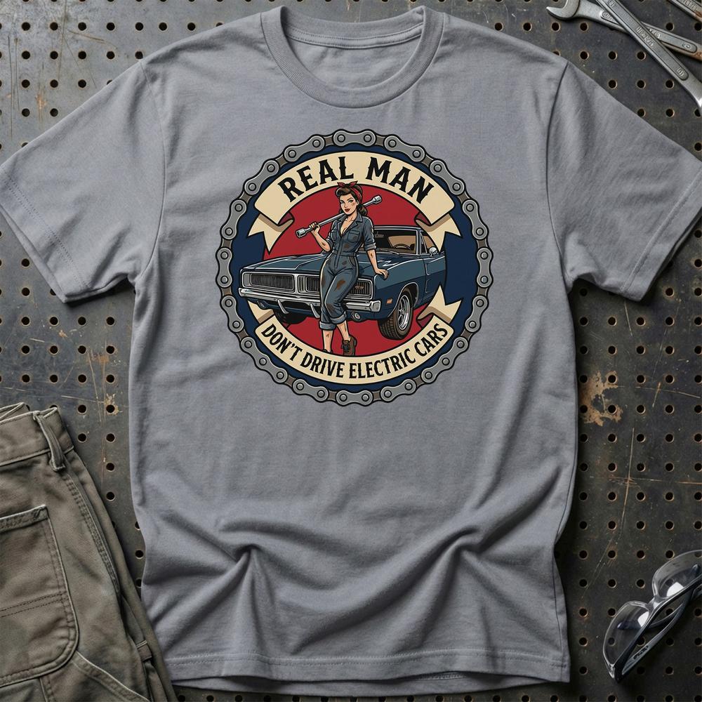 Real Man Don't Drive Electric Cars T-Shirt-Beklædning-Garage Culture-Grå Sport-S-Garage Culture Shop- garage - man cave - merchandise