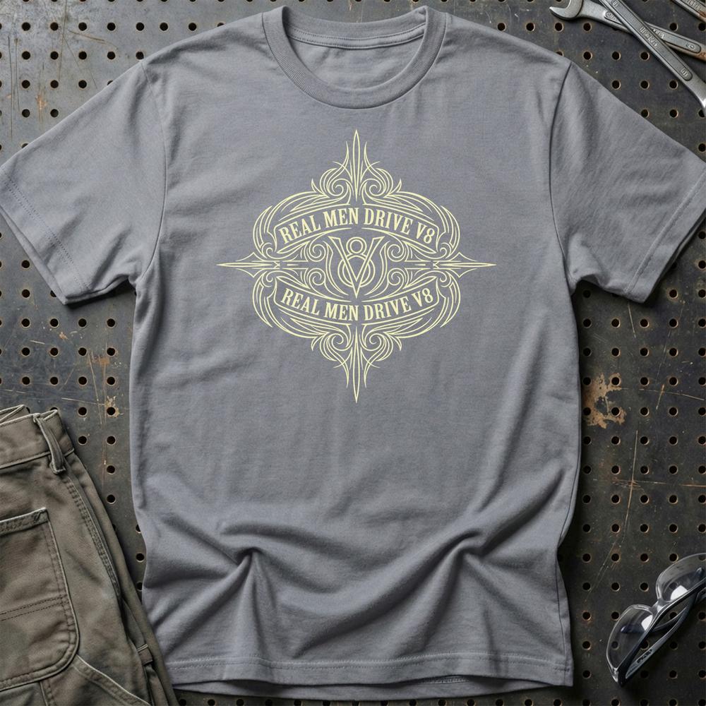 Real Men Drive V8 T-Shirt-Beklædning-Garage Culture-Grå Sport-S-Garage Culture Shop- garage - man cave - merchandise