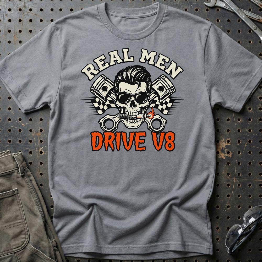 Real Men Drive V8 T-Shirt-Beklædning-Garage Culture-Grå Sport-S-Garage Culture Shop- garage - man cave - merchandise