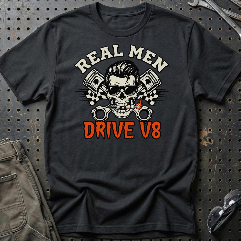 Real Men Drive V8 T-Shirt-Beklædning-Garage Culture-Sort-S-Garage Culture Shop- garage - man cave - merchandise