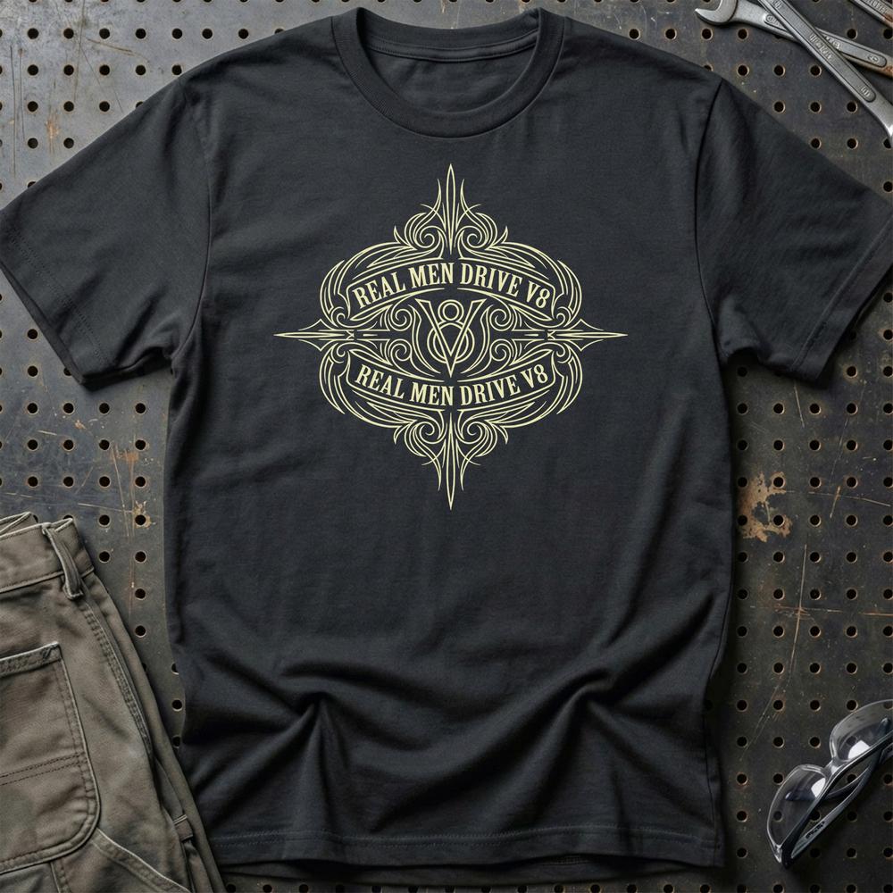 Real Men Drive V8 T-Shirt-Beklædning-Garage Culture-Sort-S-Garage Culture Shop- garage - man cave - merchandise