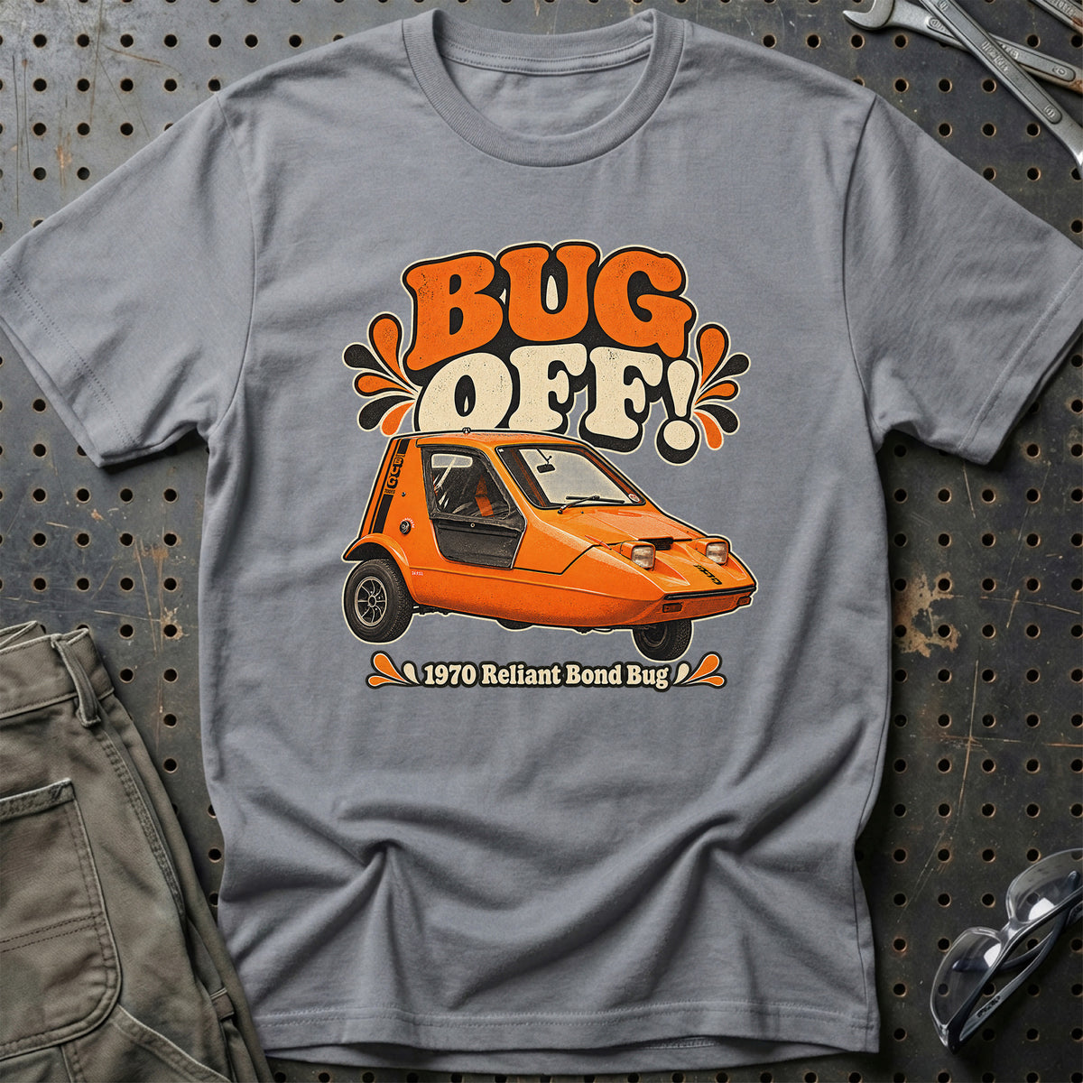 
Reliant Bond Bug 1970 – Bug Off! T-Shirt – Grå Sport