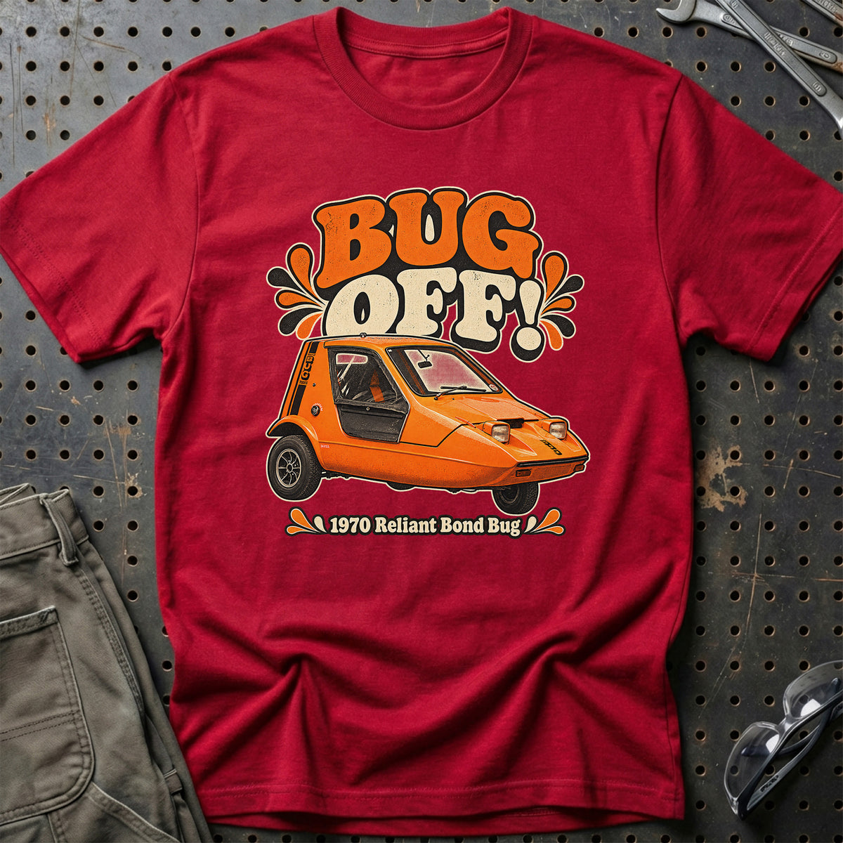 
Reliant Bond Bug 1970 – Bug Off! T-Shirt – Rød
