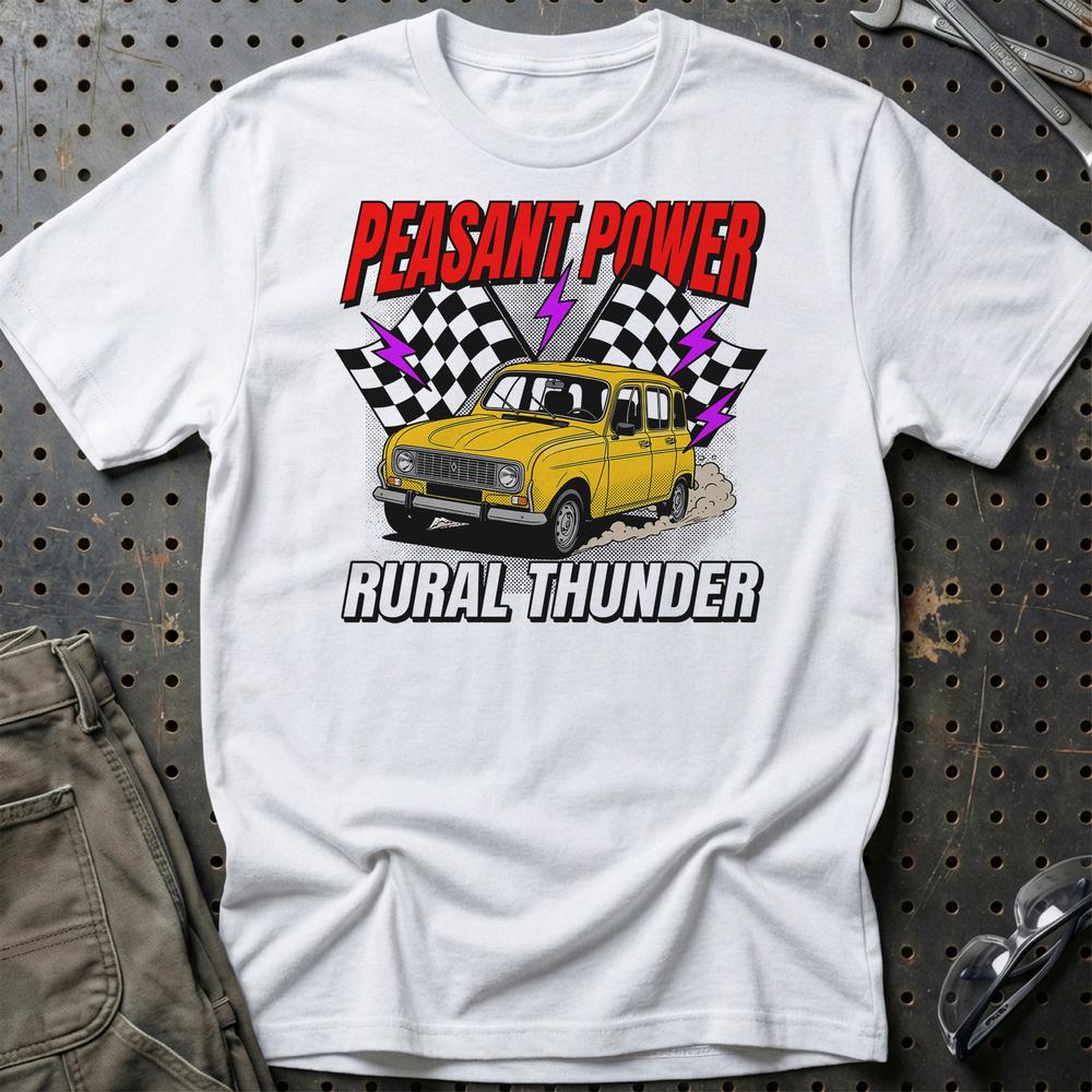 Renault 4 Peasant Power Rural Thunder T-Shirt-Beklædning-Renault-Hvid-S-Garage Culture Shop- garage - man cave - merchandise