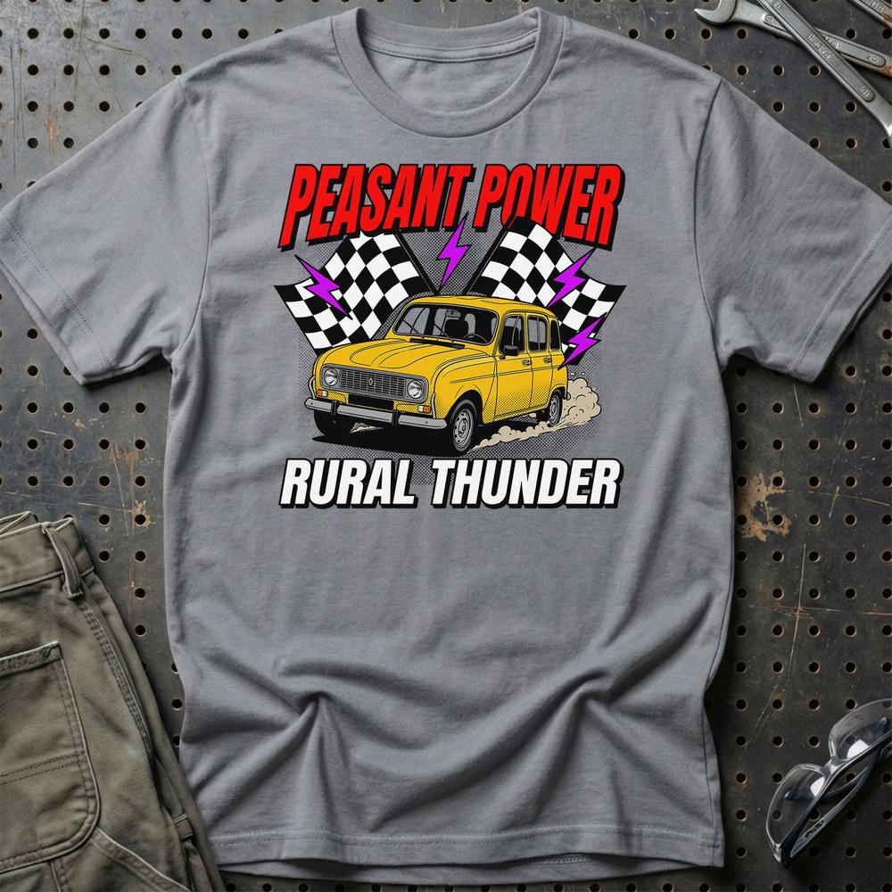 Renault 4 Peasant Power Rural Thunder T-Shirt-Beklædning-Renault-Grå Sport-S-Garage Culture Shop- garage - man cave - merchandise