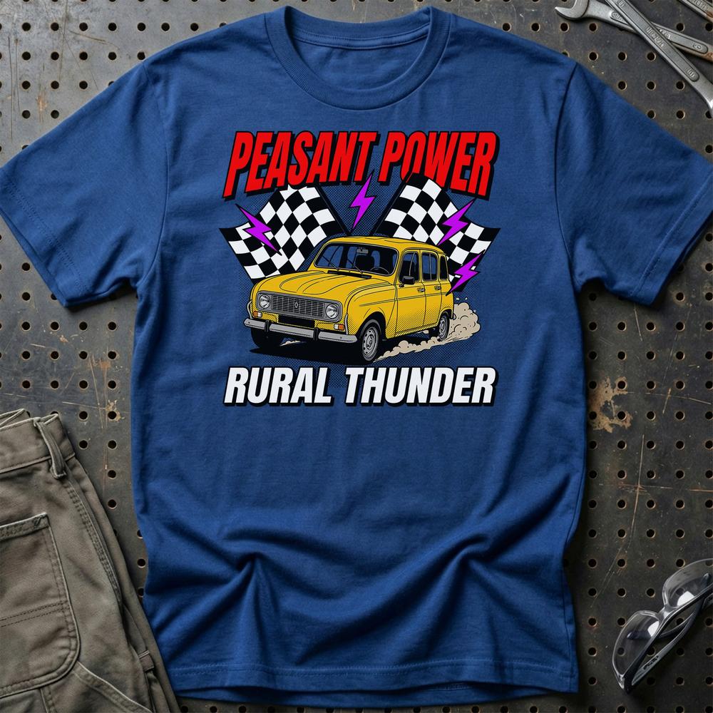Renault 4 Peasant Power Rural Thunder T-Shirt-Beklædning-Renault-Blå Royal-S-Garage Culture Shop- garage - man cave - merchandise