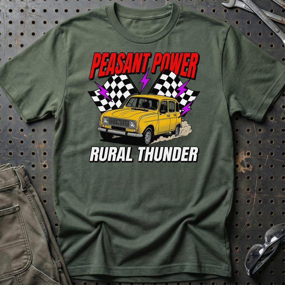 Renault 4 Peasant Power Rural Thunder T-Shirt-Beklædning-Renault-Grøn Militær-S-Garage Culture Shop- garage - man cave - merchandise
