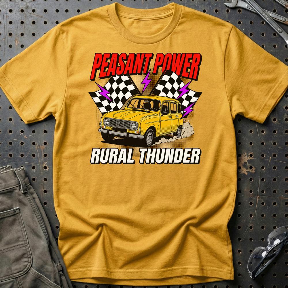 Renault 4 Peasant Power Rural Thunder T-Shirt-Beklædning-Renault-Guld-S-Garage Culture Shop- garage - man cave - merchandise