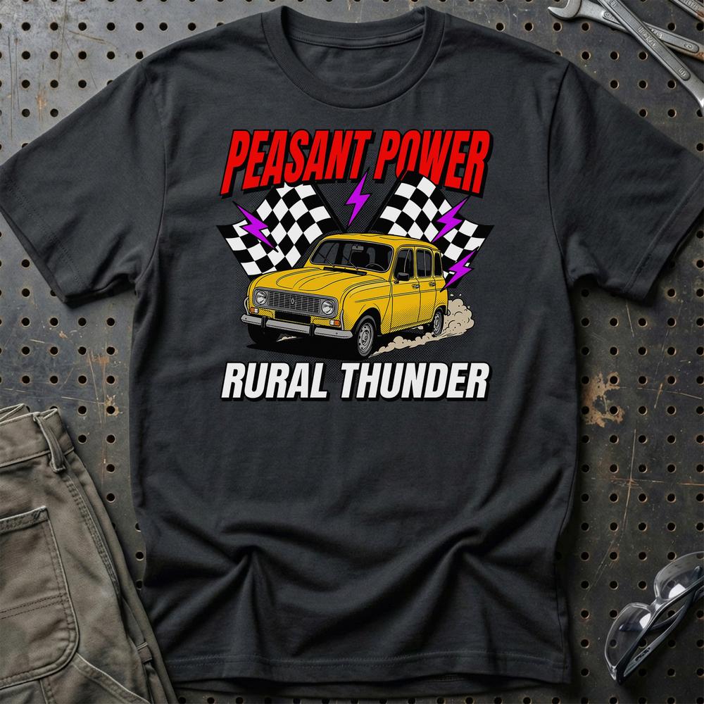 Renault 4 Peasant Power Rural Thunder T-Shirt-Beklædning-Renault-Sort-S-Garage Culture Shop- garage - man cave - merchandise