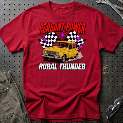 Renault 4 Peasant Power Rural Thunder - Unisex T-Shirt , Bomuld-Beklædning-Renault-Rød-S-Garage Culture Shop- garage - man cave - merchandise