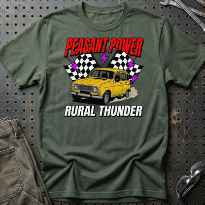 Renault 4 Peasant Power Rural Thunder - Unisex T-Shirt , Bomuld-Beklædning-Renault-Grøn Militær-S-Garage Culture Shop- garage - man cave - merchandise