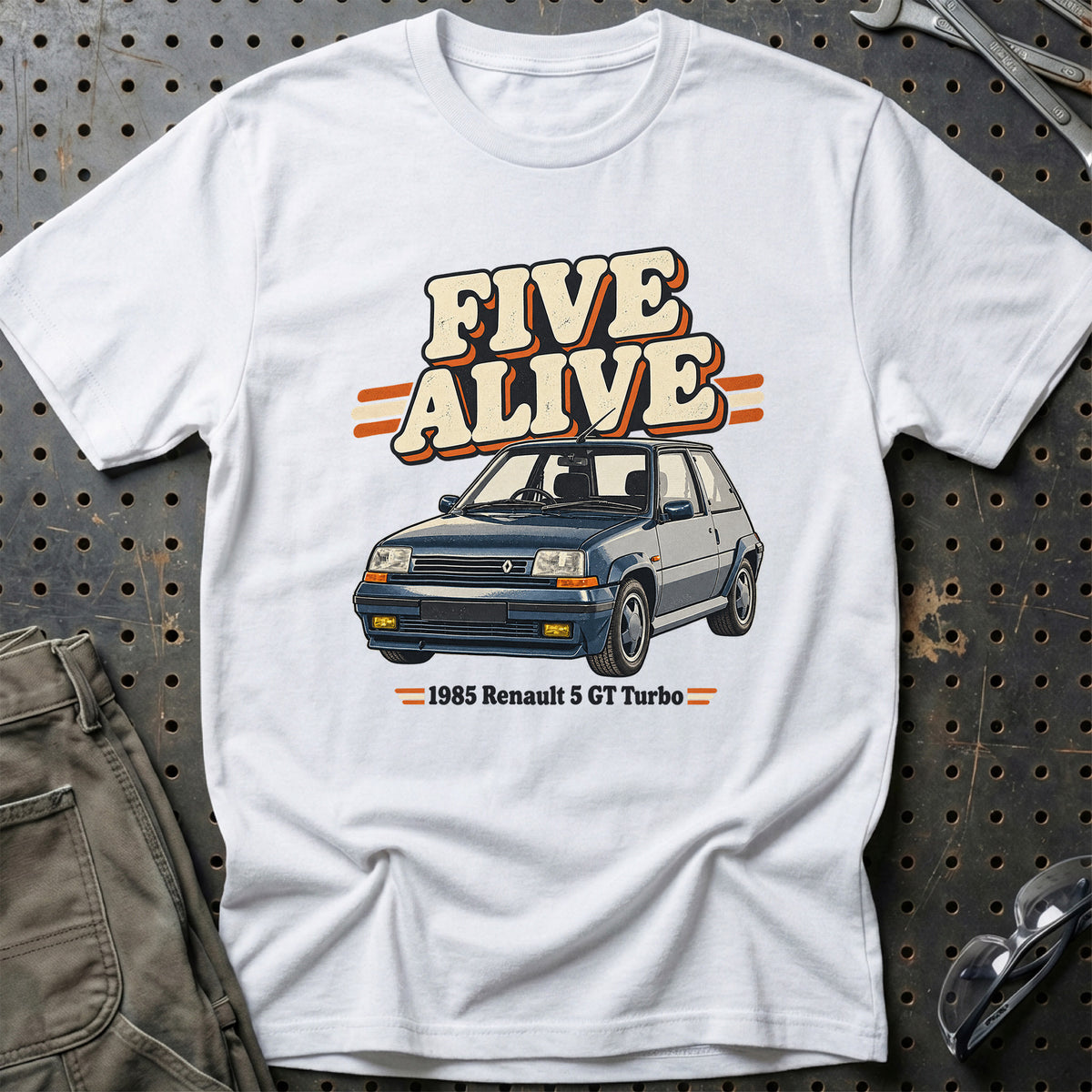 
Renault 5 GT Turbo 1985 – Five Alive T-Shirt – Hvid