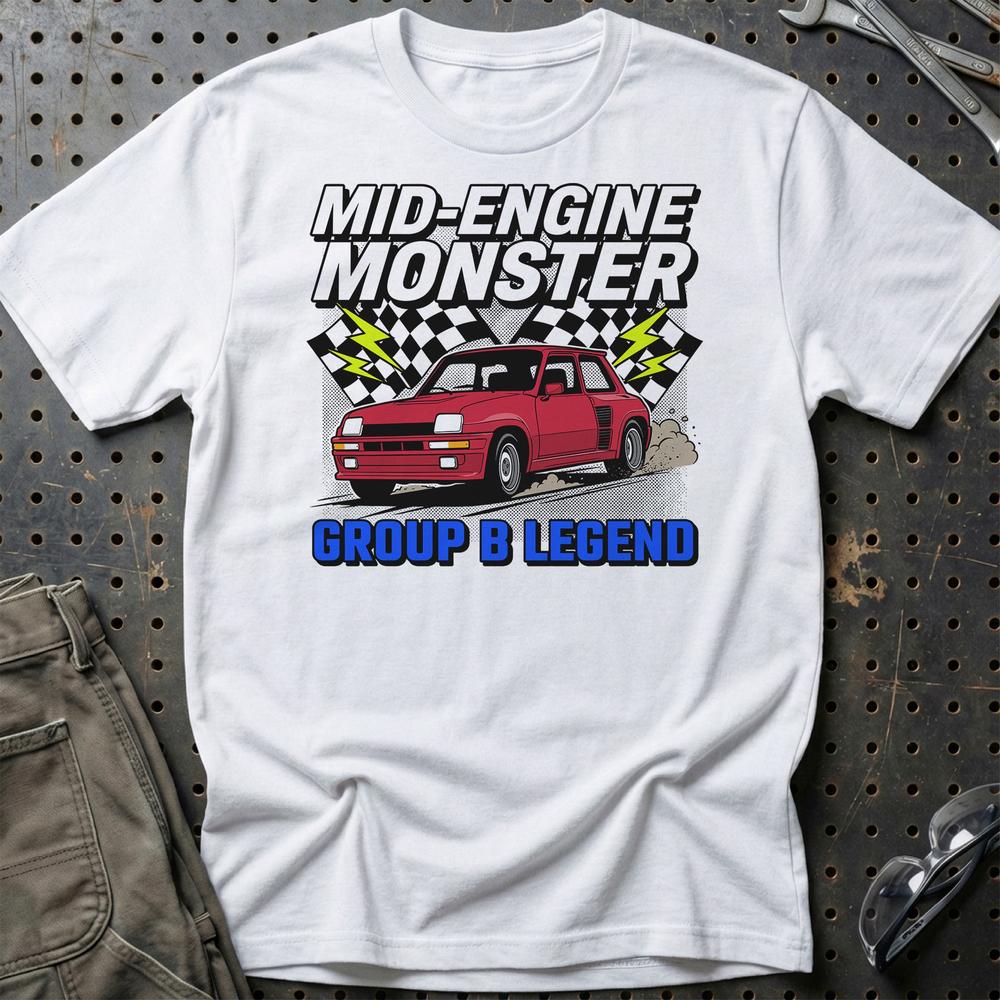 Renault 5 Turbo Mid-Engine Monster Group B Legend T-Shirt-Beklædning-Renault-Hvid-S-Garage Culture Shop- garage - man cave - merchandise