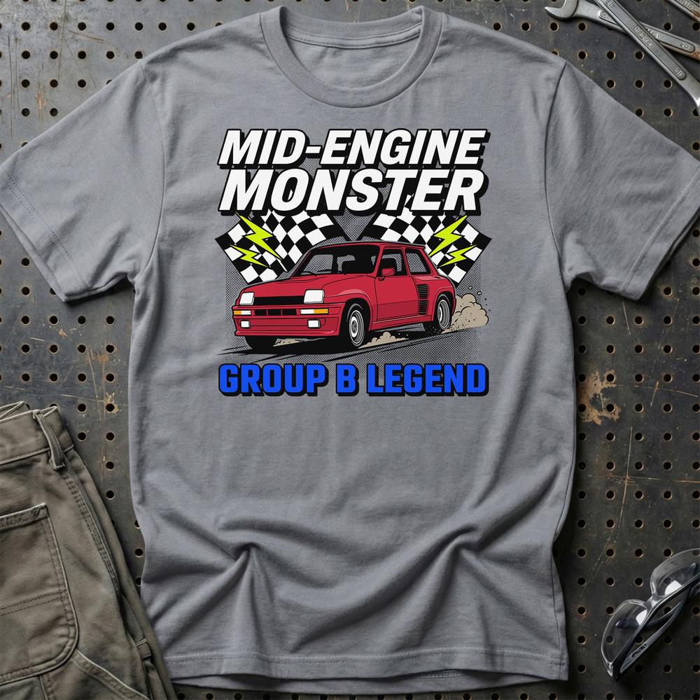 Renault 5 Turbo Mid-Engine Monster Group B Legend T-Shirt-Beklædning-Renault-Grå Sport-S-Garage Culture Shop- garage - man cave - merchandise