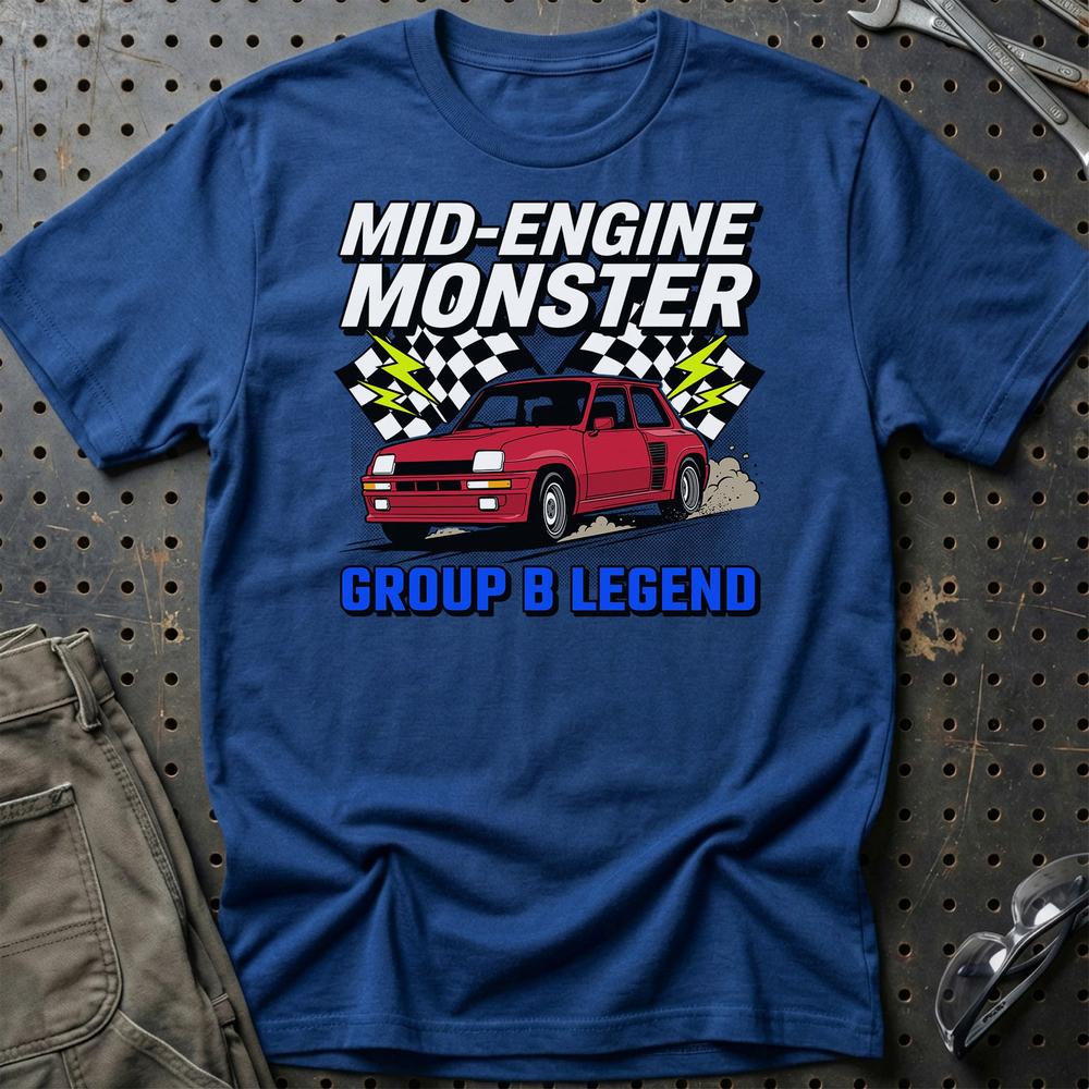 Renault 5 Turbo Mid-Engine Monster Group B Legend T-Shirt-Beklædning-Renault-Blå Royal-S-Garage Culture Shop- garage - man cave - merchandise