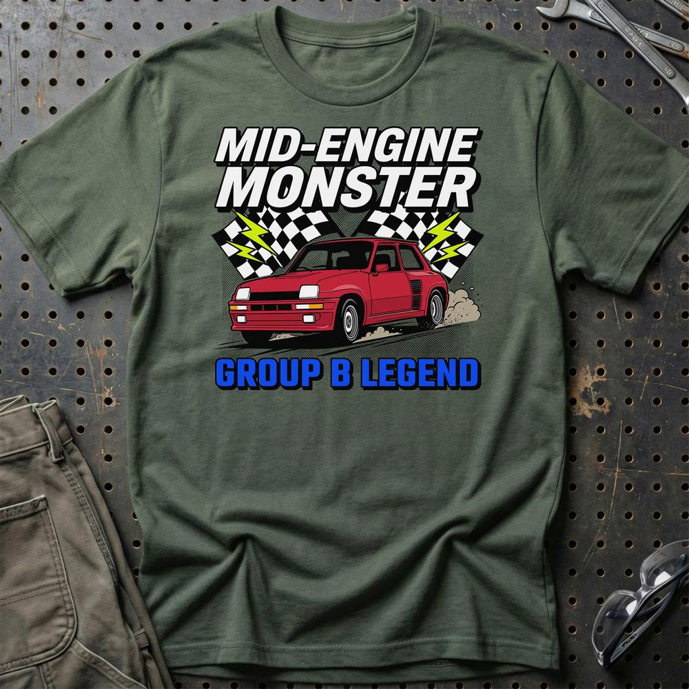 Renault 5 Turbo Mid-Engine Monster Group B Legend T-Shirt-Beklædning-Renault-Grøn Militær-S-Garage Culture Shop- garage - man cave - merchandise