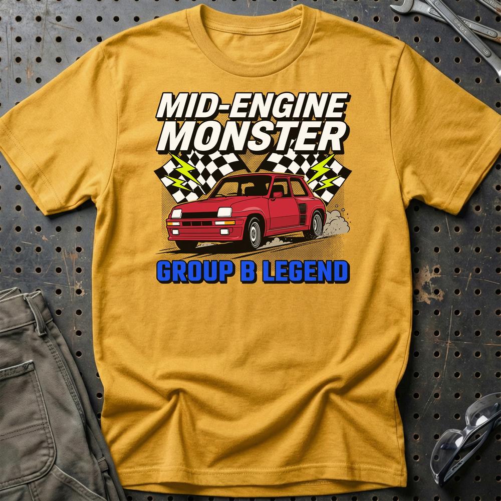 Renault 5 Turbo Mid-Engine Monster Group B Legend T-Shirt-Beklædning-Renault-Guld-S-Garage Culture Shop- garage - man cave - merchandise