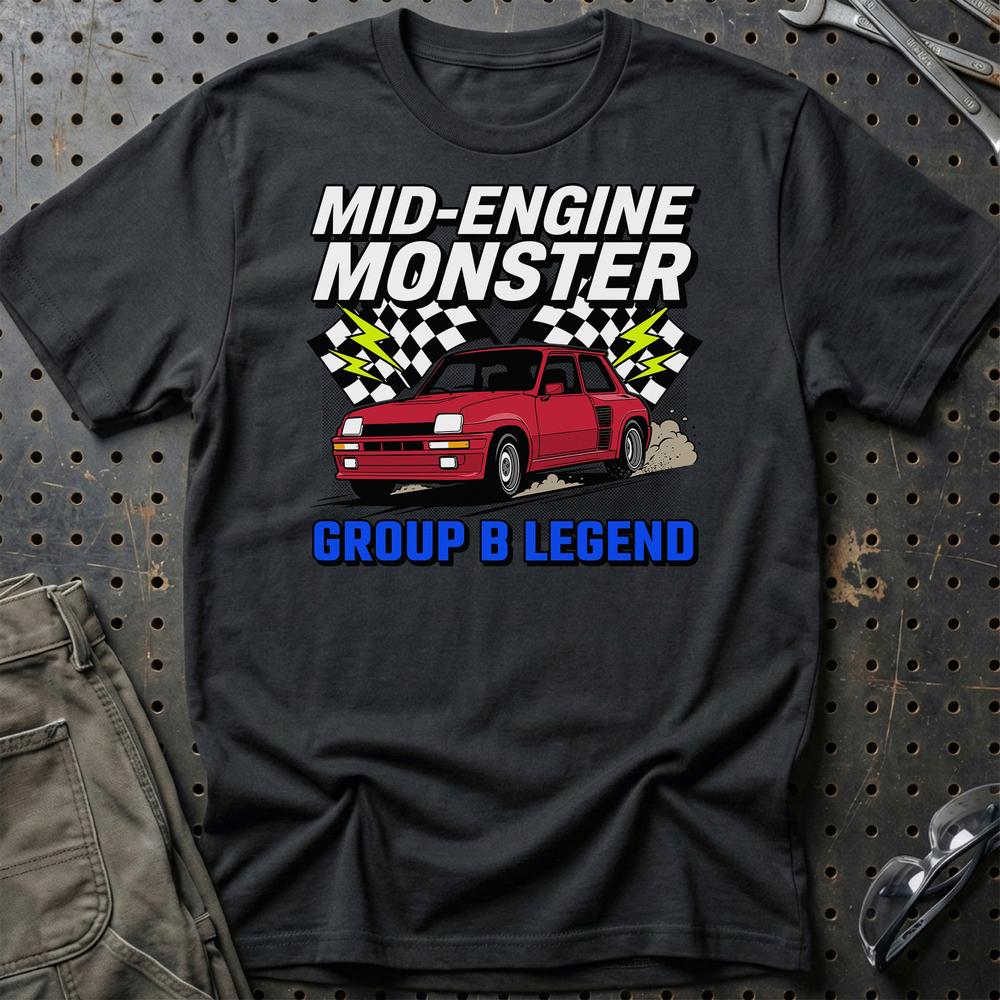 Renault 5 Turbo Mid-Engine Monster Group B Legend T-Shirt-Beklædning-Renault-Sort-S-Garage Culture Shop- garage - man cave - merchandise