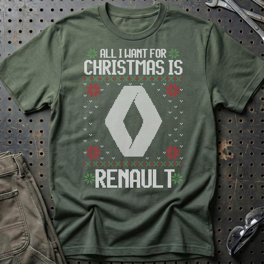 Renault - All I Want For Christmas T-Shirt-Beklædning-Renault-Grøn Militær-S-Garage Culture Shop- garage - man cave - merchandise