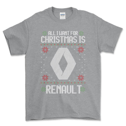 Renault - All I Want For Christmas - Unisex T-Shirt , Bomuld-Beklædning-Renault-Grå Sport-S-Forside-Garage Culture Shop- garage - man cave - merchandise