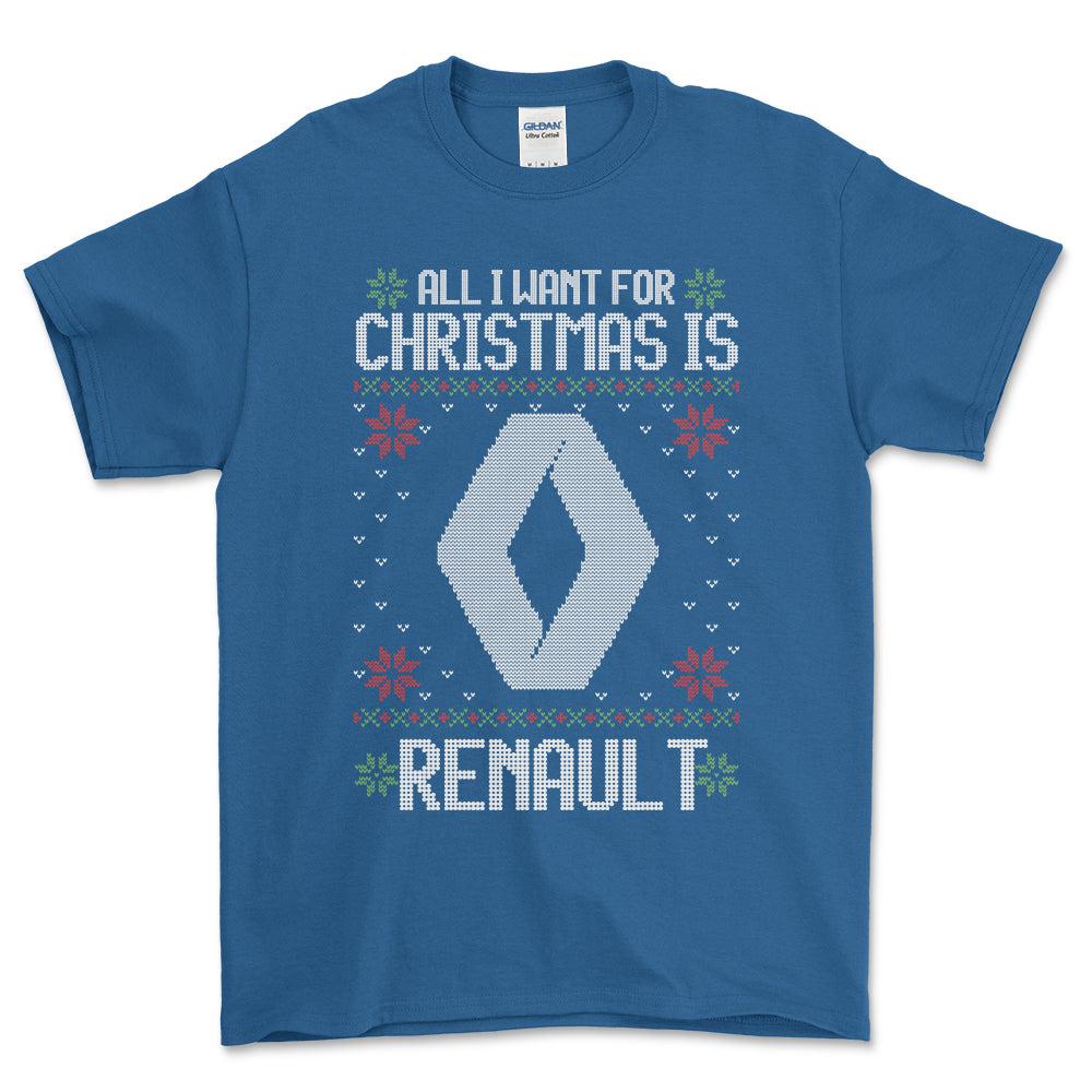 Renault - All I Want For Christmas - Unisex T-Shirt , Bomuld-Beklædning-Renault-Blå Royal-S-Forside-Garage Culture Shop- garage - man cave - merchandise