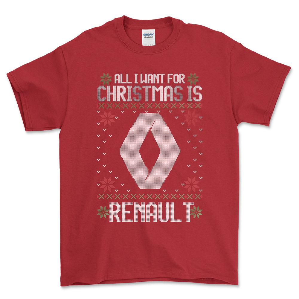 Renault - All I Want For Christmas - Unisex T-Shirt , Bomuld-Beklædning-Renault-Rød-S-Forside-Garage Culture Shop- garage - man cave - merchandise