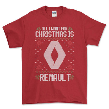 Renault - All I Want For Christmas - Unisex T-Shirt , Bomuld-Beklædning-Renault-Rød-S-Forside-Garage Culture Shop- garage - man cave - merchandise