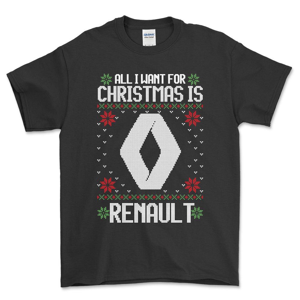 Renault - All I Want For Christmas - Unisex T-Shirt , Bomuld-Beklædning-Renault-Sort-S-Forside-Garage Culture Shop- garage - man cave - merchandise