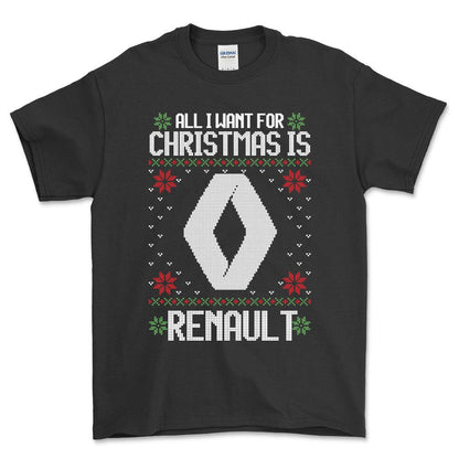 Renault - All I Want For Christmas - Unisex T-Shirt , Bomuld-Beklædning-Renault-Sort-S-Forside-Garage Culture Shop- garage - man cave - merchandise