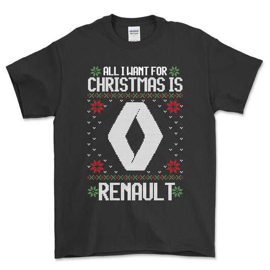 Renault - All I Want For Christmas - Unisex T-Shirt , Bomuld-Beklædning-Renault-Sort-S-Forside-Garage Culture Shop- garage - man cave - merchandise