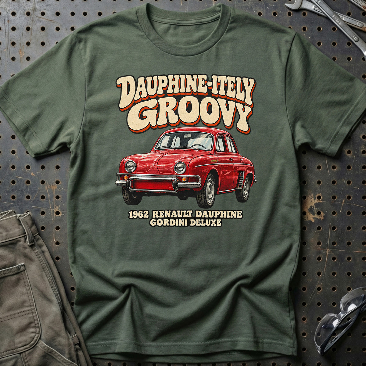 
Renault Dauphine Gordini 1962 – Dauphine-itely Groovy T-Shirt – Grøn Militær