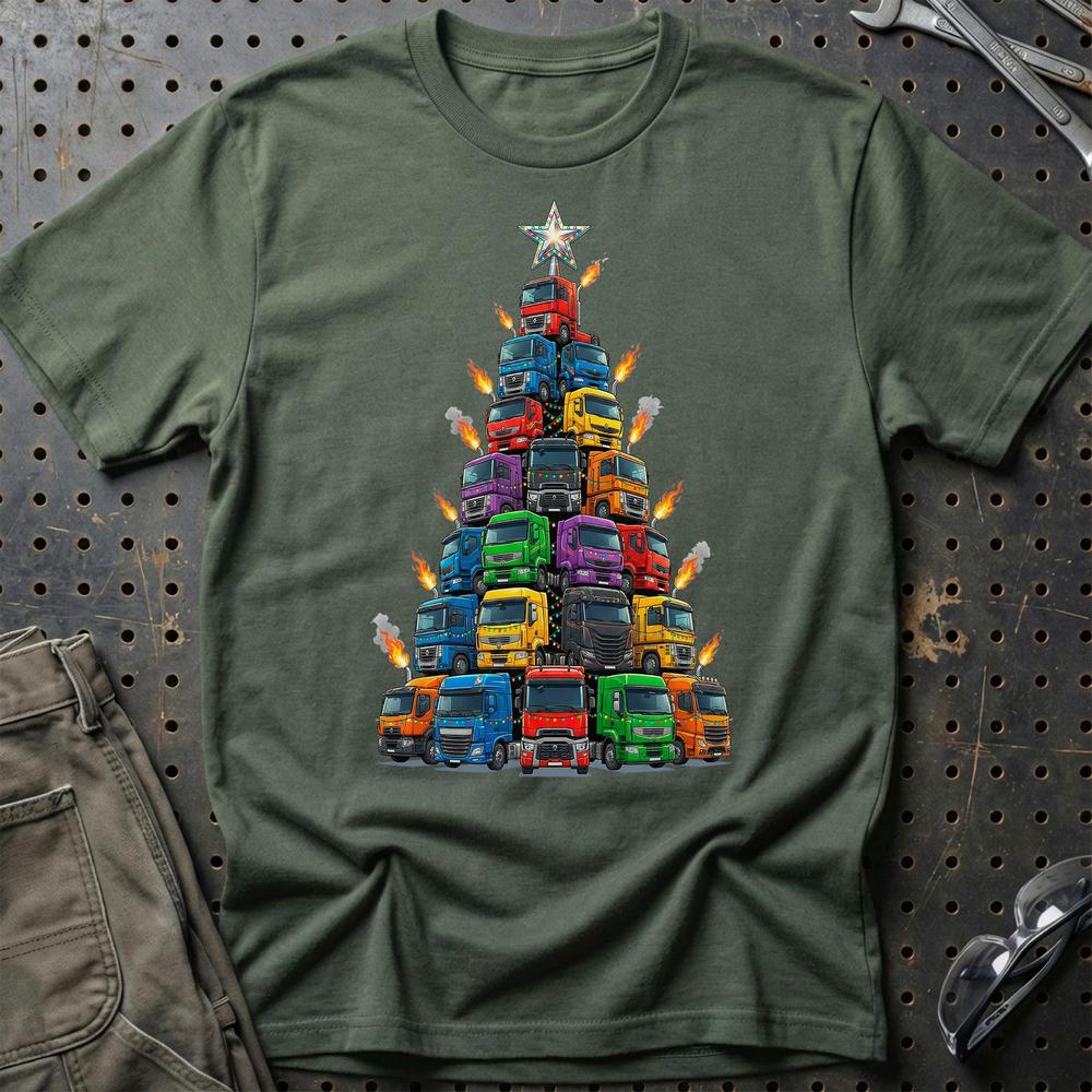 Renault Lastbil Juletræ Christmas Tree T-Shirt-Beklædning-Renault-Grøn Militær-S-Garage Culture Shop- garage - man cave - merchandise