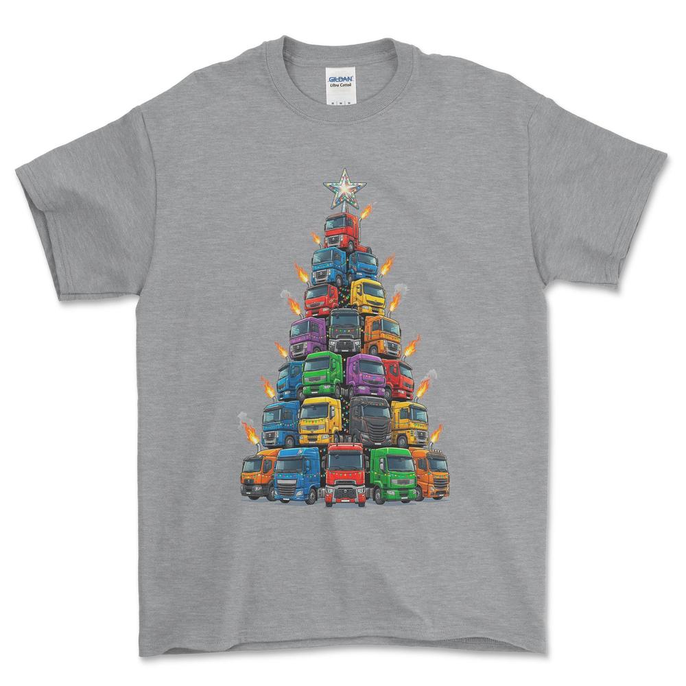 Renault Lastbil Juletræ Christmas Tree - Unisex T-Shirt-Beklædning-Renault-Grå Sport-S-Forside-Garage Culture Shop- garage - man cave - merchandise