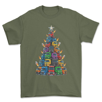 Renault Lastbil Juletræ Christmas Tree - Unisex T-Shirt-Beklædning-Renault-Grøn Militær-S-Forside-Garage Culture Shop- garage - man cave - merchandise